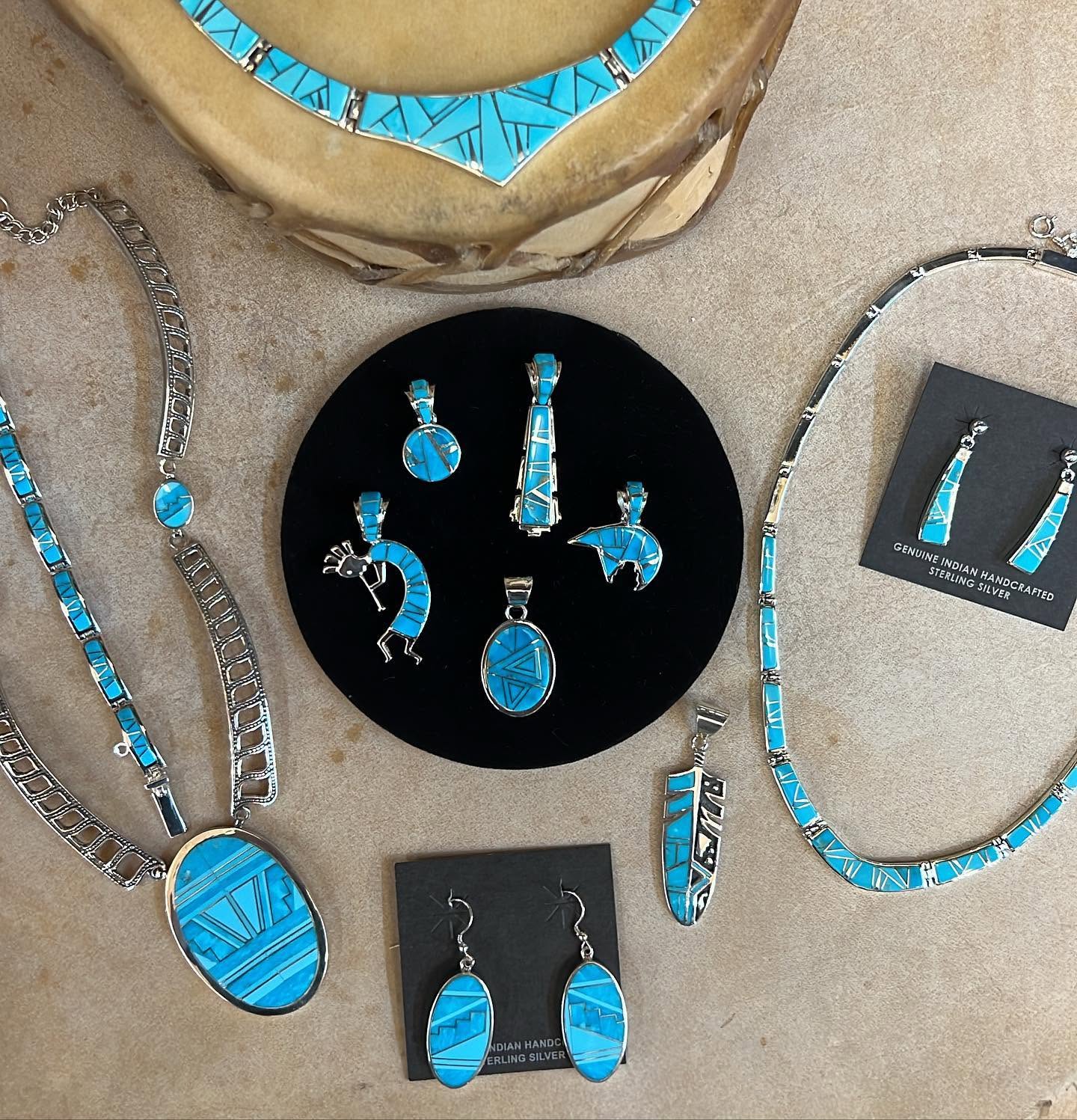 Turquoise and silver jewelry at Ortega's Turquoise Trails